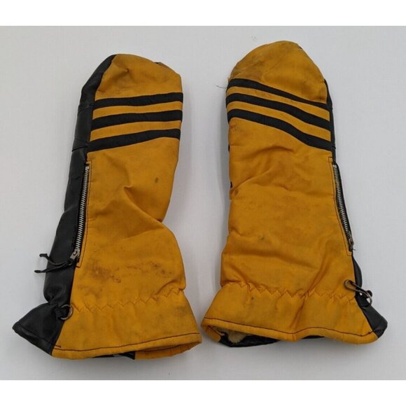 Vintage Yellow Black Nylon Snowmobile Ski Mittens Very Worn See Photos - Picture 1 of 16